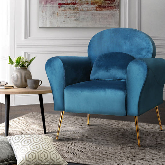 Velvet Cushion Lounge Chair - Navy