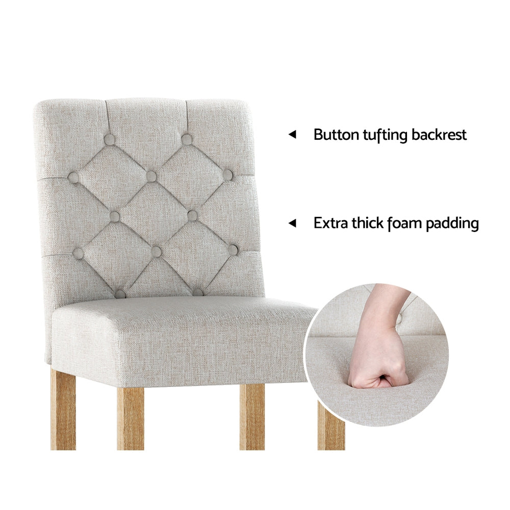 x2 Wooden Barstools Linen Upholstered - Beige