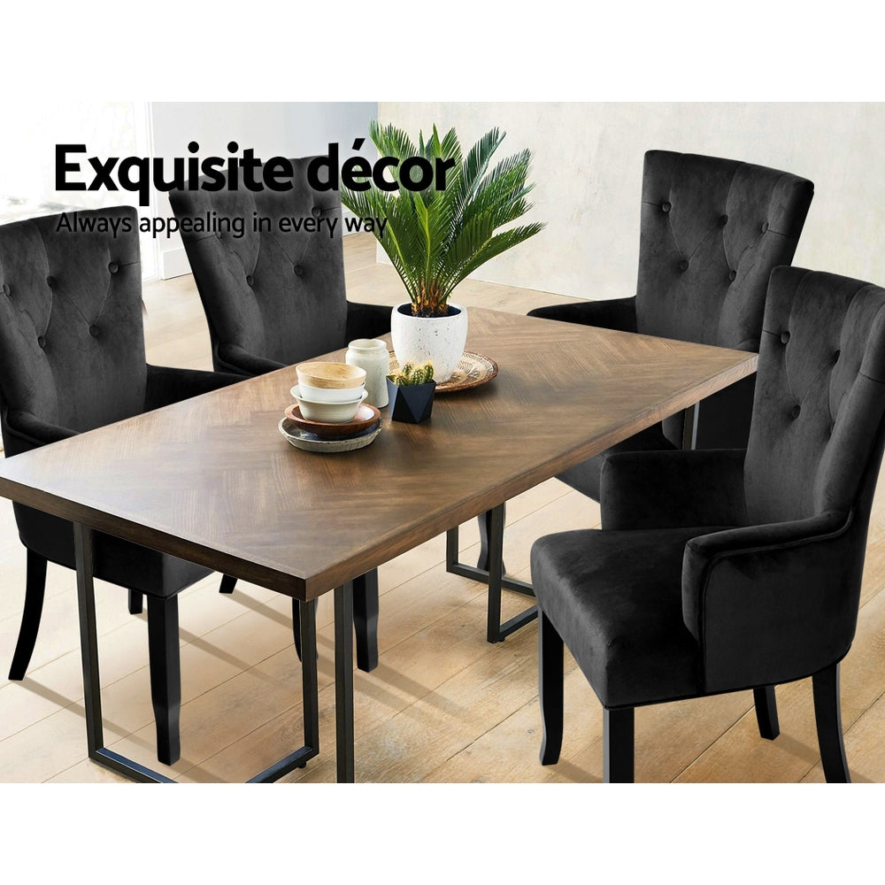 French Cayes Velvet Dining Chair - Black
