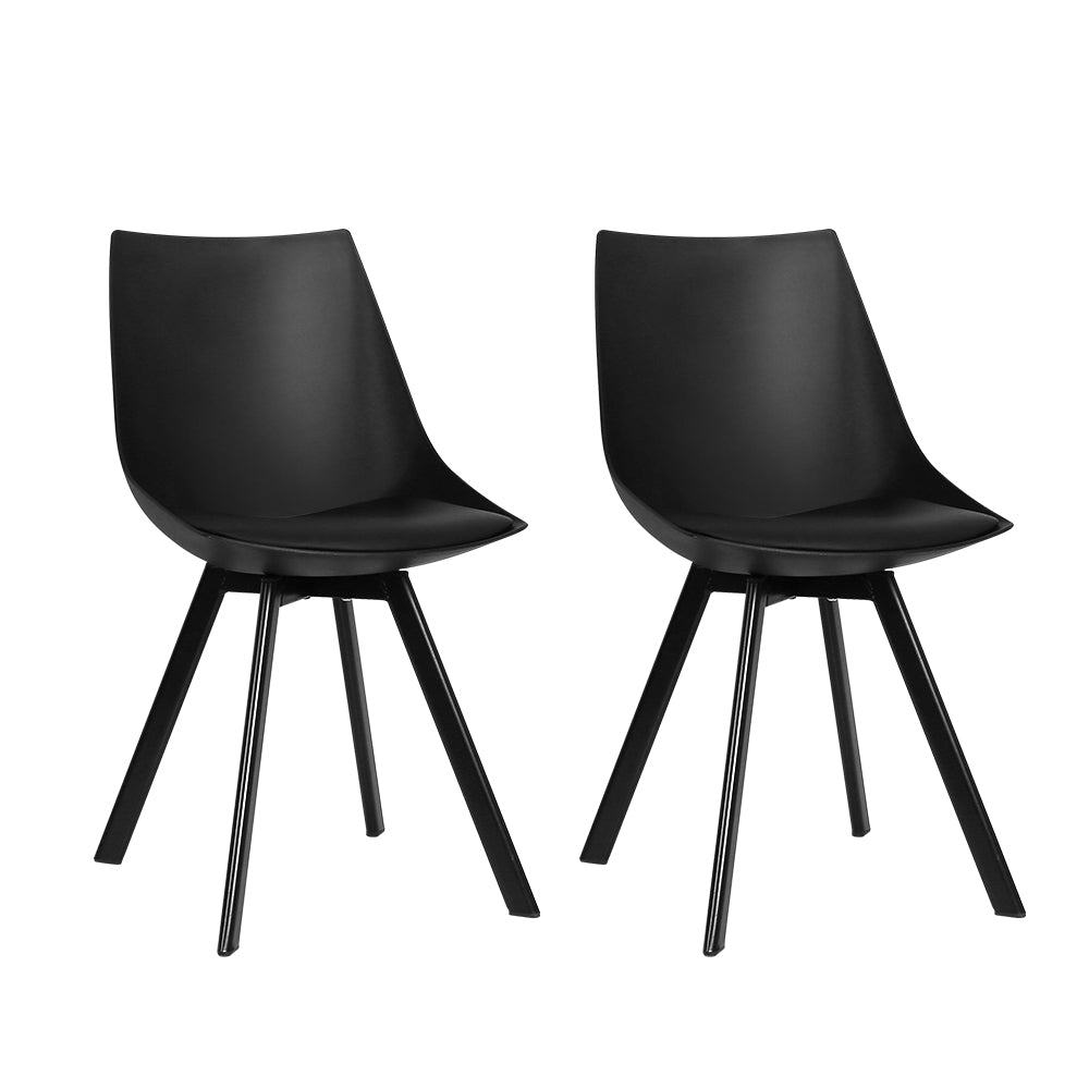 Set of 2 Leather Padded Dining Chair - Black