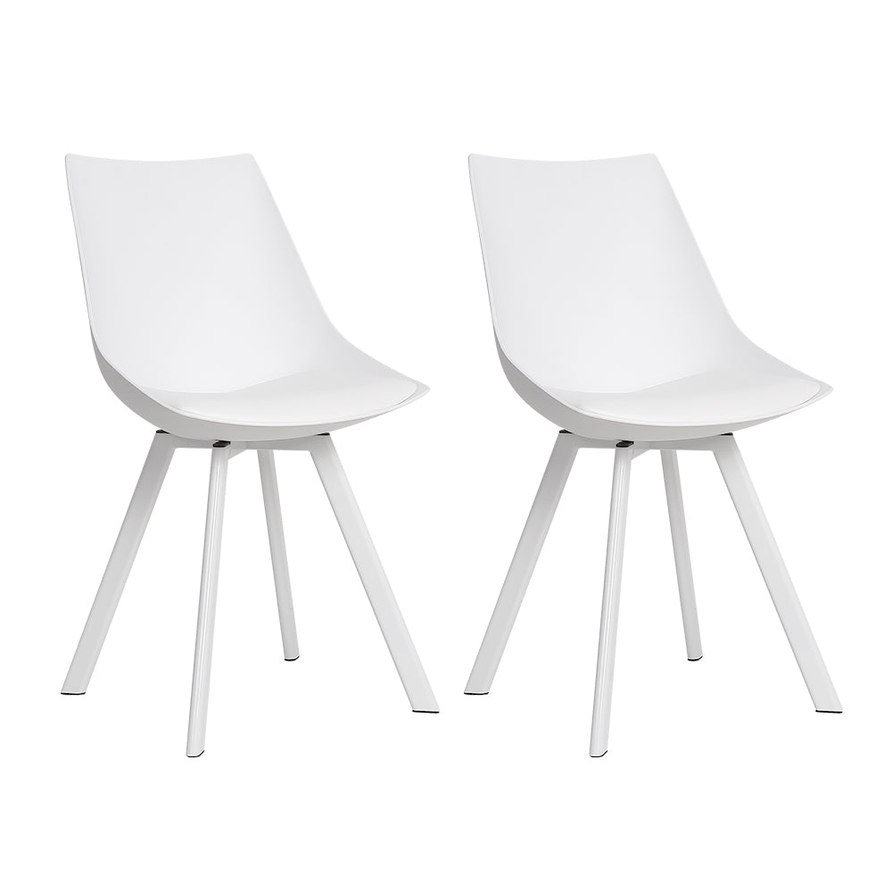 Set of 2  Leather Padded Dining Chairs -  White