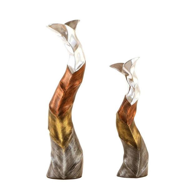 Tall Slim Hand-Painted Aluminium Decorative Flower Vases - Set of 2