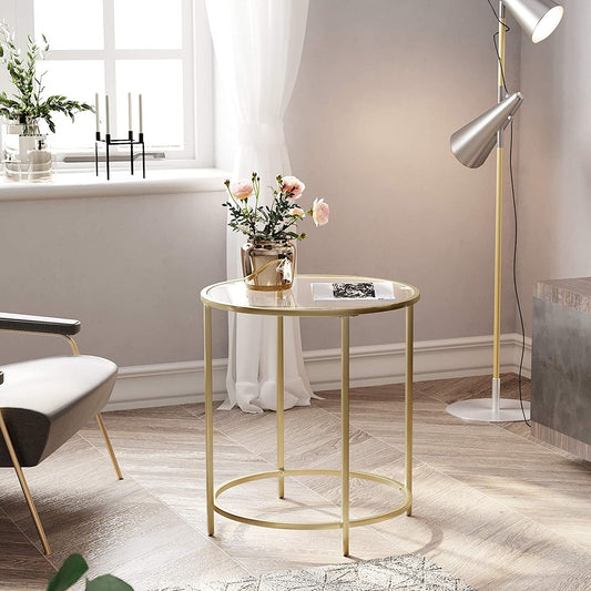 Round Side Table with Golden Metal Frame Robust and Stable