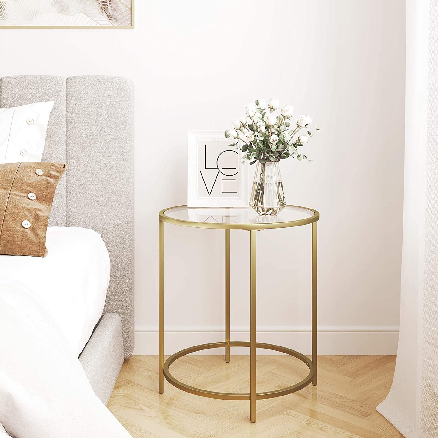 Round Side Table with Golden Metal Frame Robust and Stable
