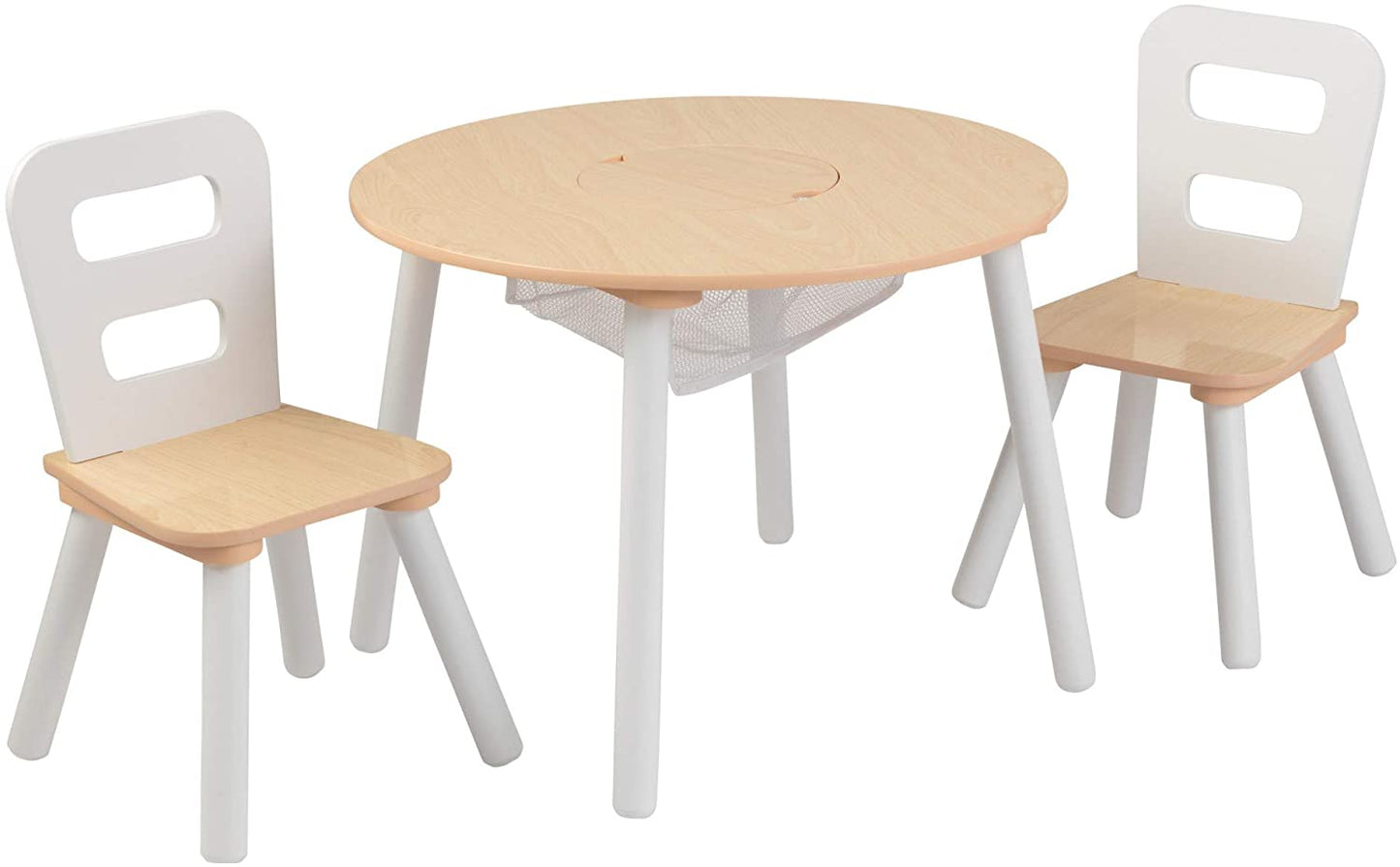 Round Table and 2 Chair Set for children - White Natural