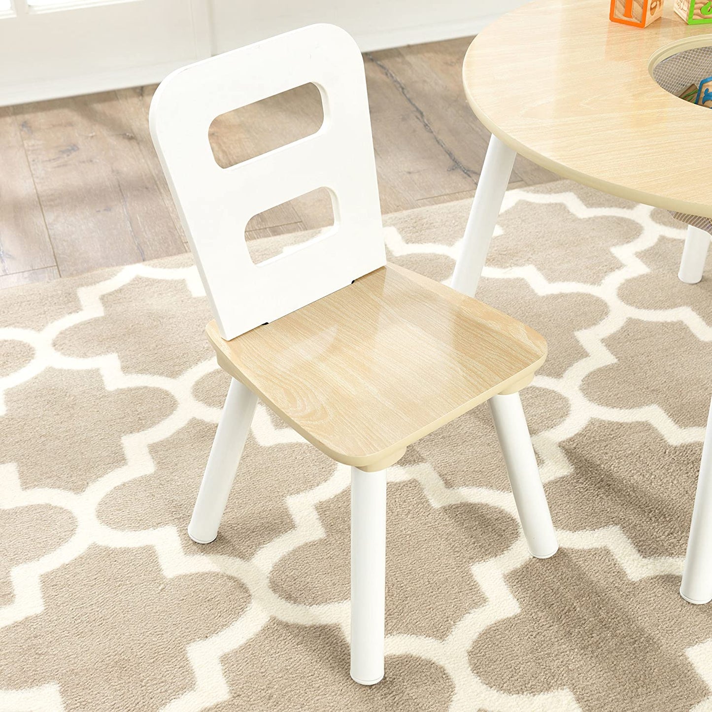 Round Table and 2 Chair Set for children - White Natural