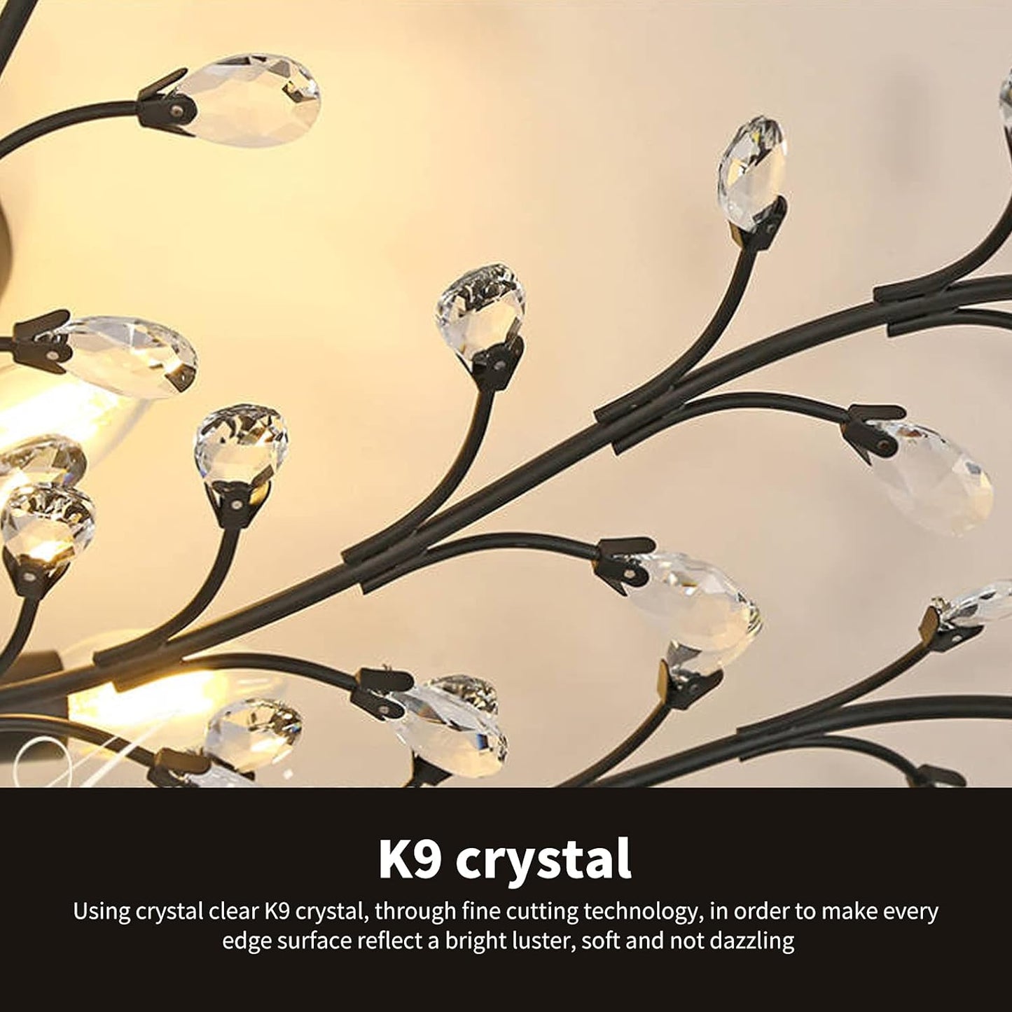Crystal Chandelier LED Ceiling Light , 4 lights,  Black