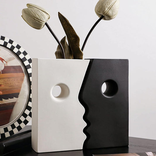 Ceramic Set of 2 Modern Black and White Vases