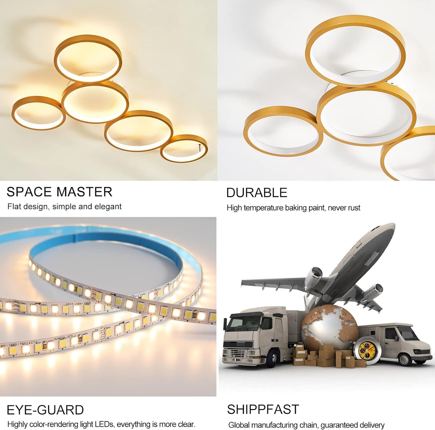 LED Golden Ceiling Light with Remote Control, 54W