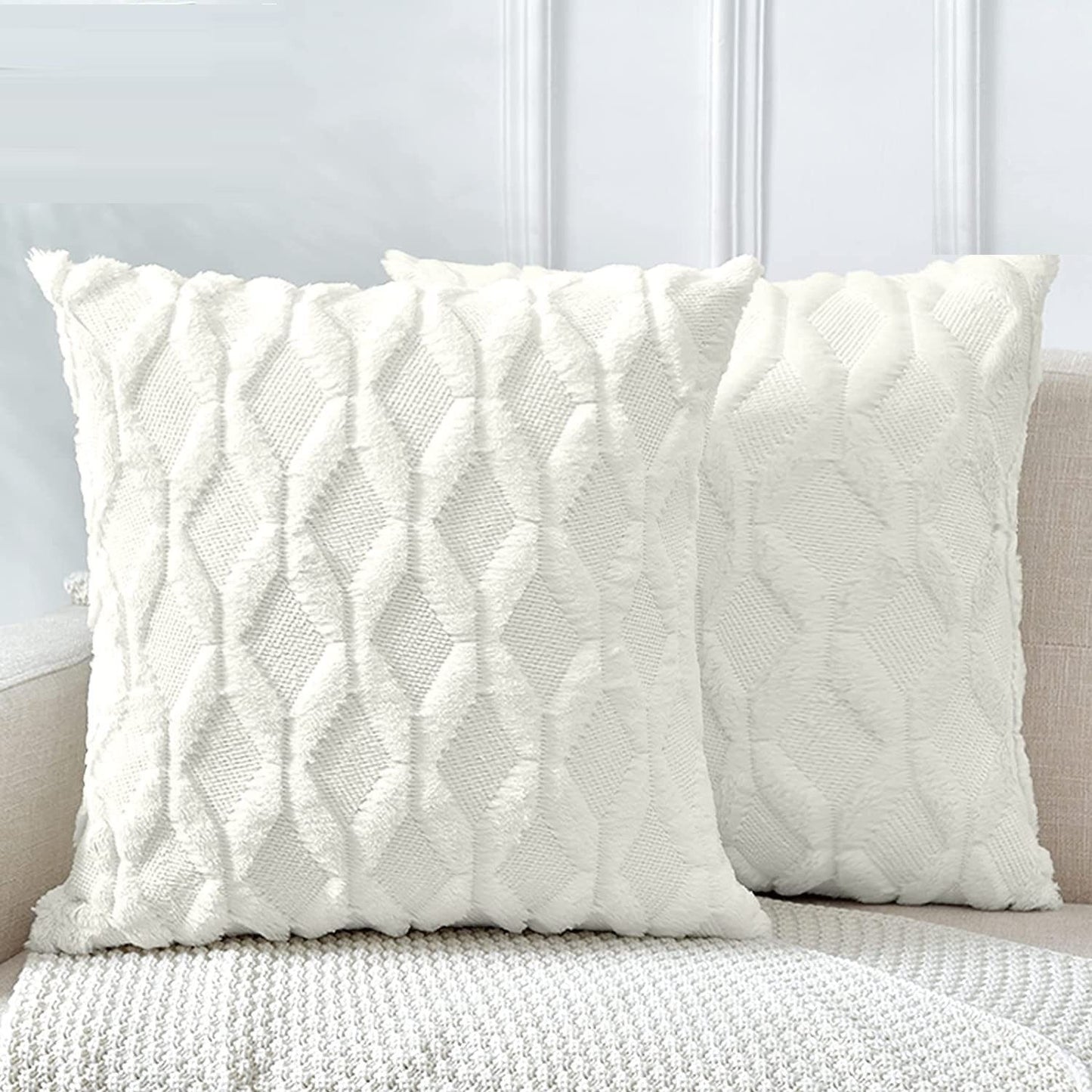 Decorative Boho Throw Pillow Covers 45 x 45 cm - 2 pack White