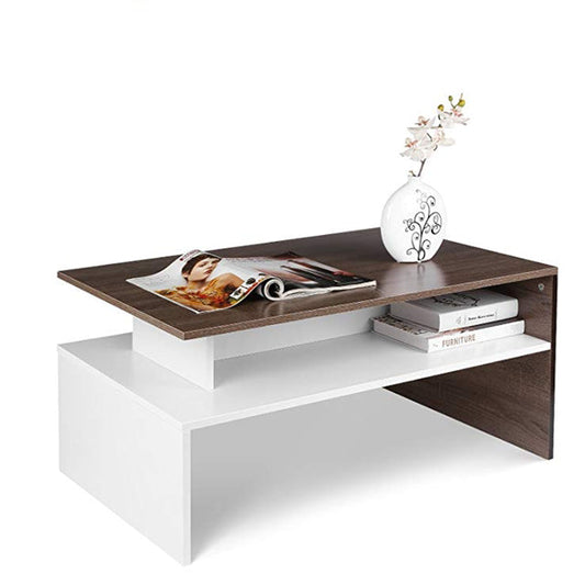 Modern Wooden Coffee Table With Shelf - White And Brown