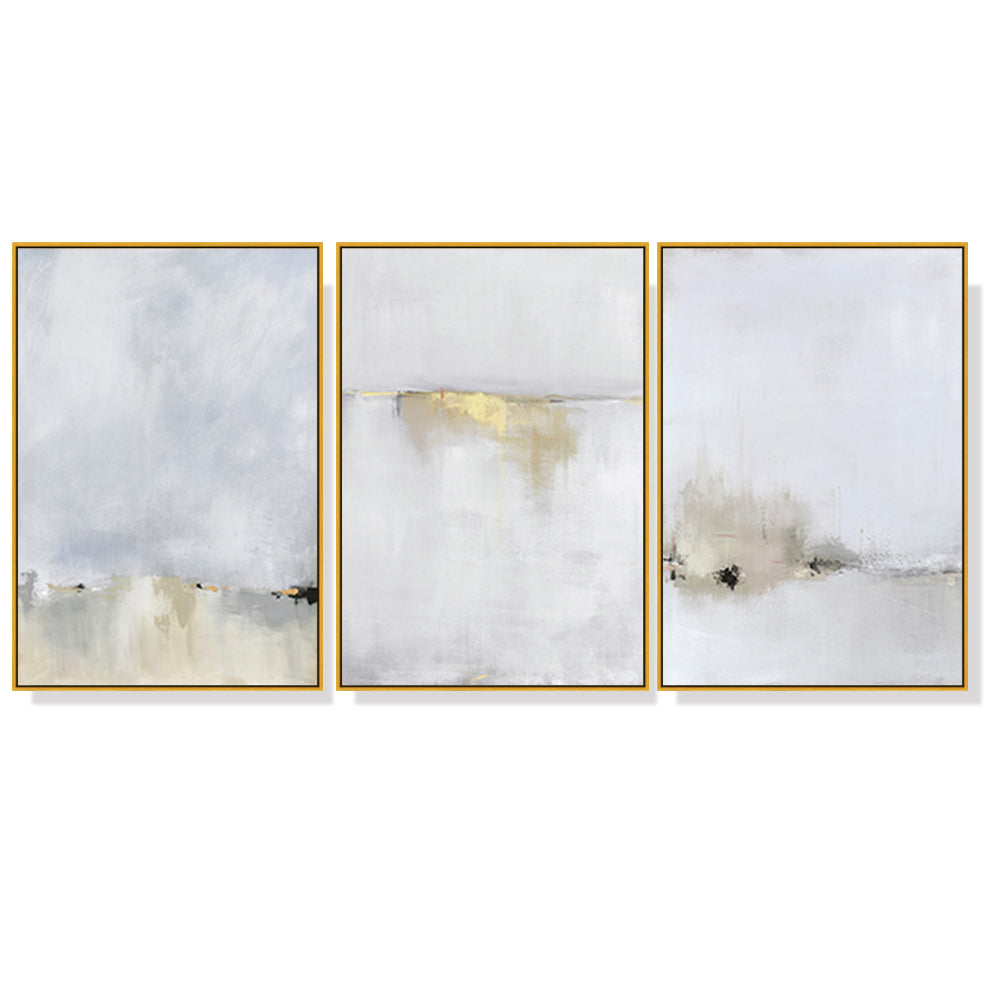 Abstract golden white 3 Sets Gold Frame Canvas Wall Art - 50cmx70cm