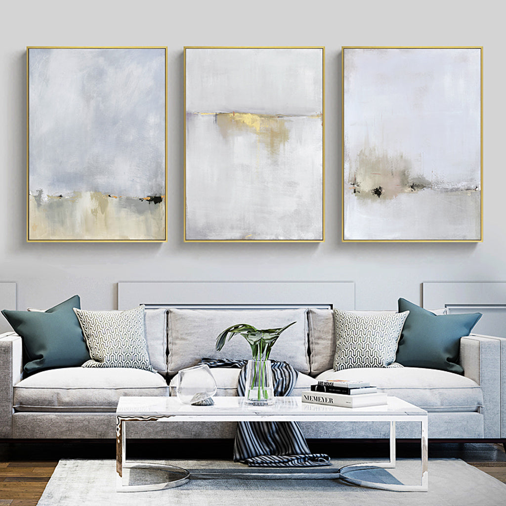 Abstract golden white 3 Sets Gold Frame Canvas Wall Art - 50cmx70cm