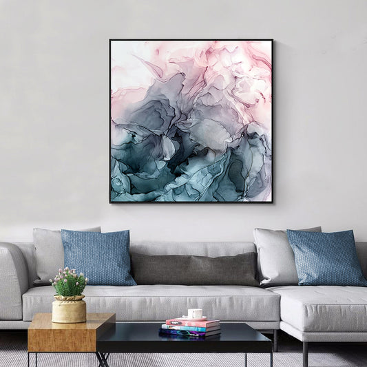 Marbled Pink Grey Black Frame Canvas Wall Art - 50cmx50cm