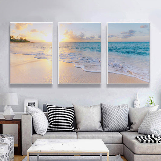 50cmx70cm Ocean and beach 3 Sets White Frame Canvas Wall Art