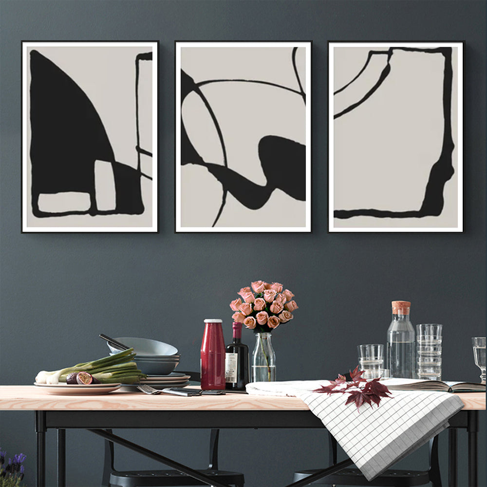 60cmx90cm Black Beige 3 Sets Black Frame Canvas Wall Art