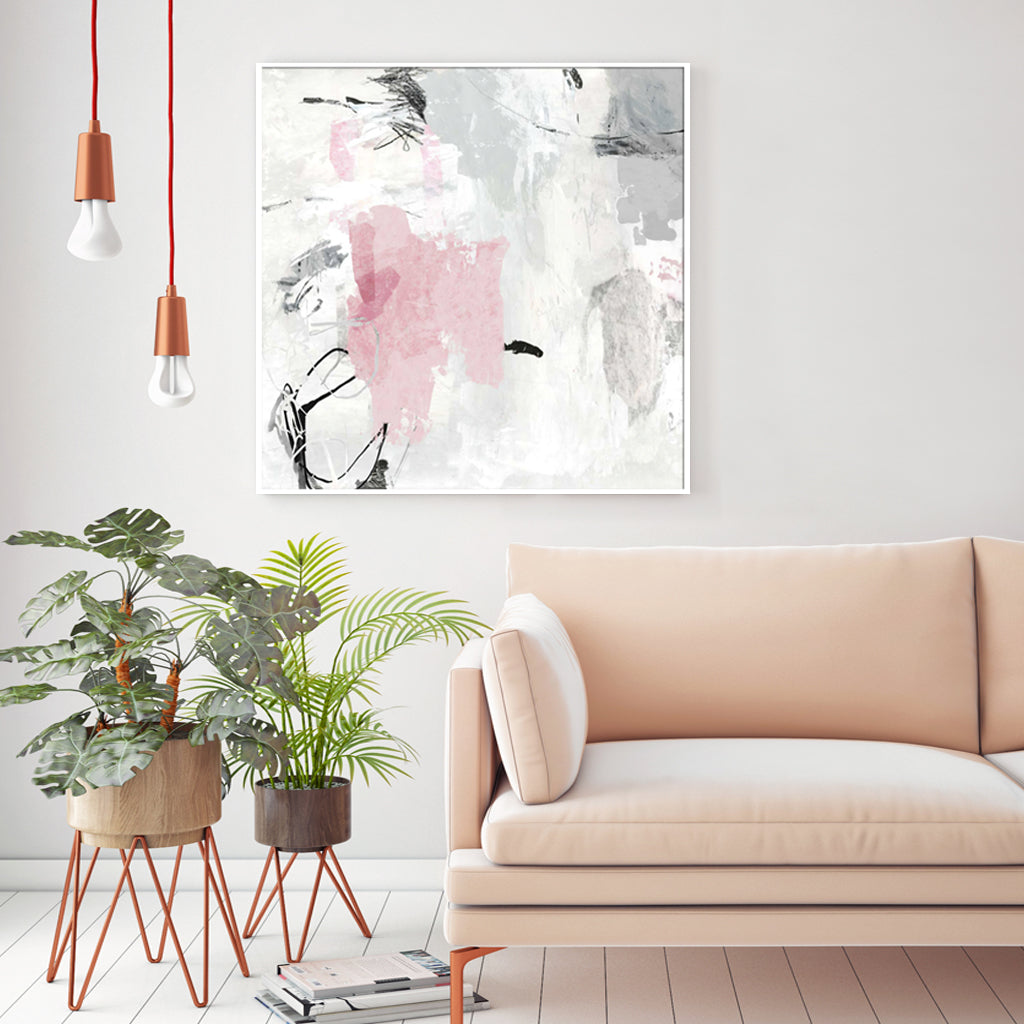 60cmx60cm Abstract Pink Grey 2 Sets White Frame Canvas Wall Art