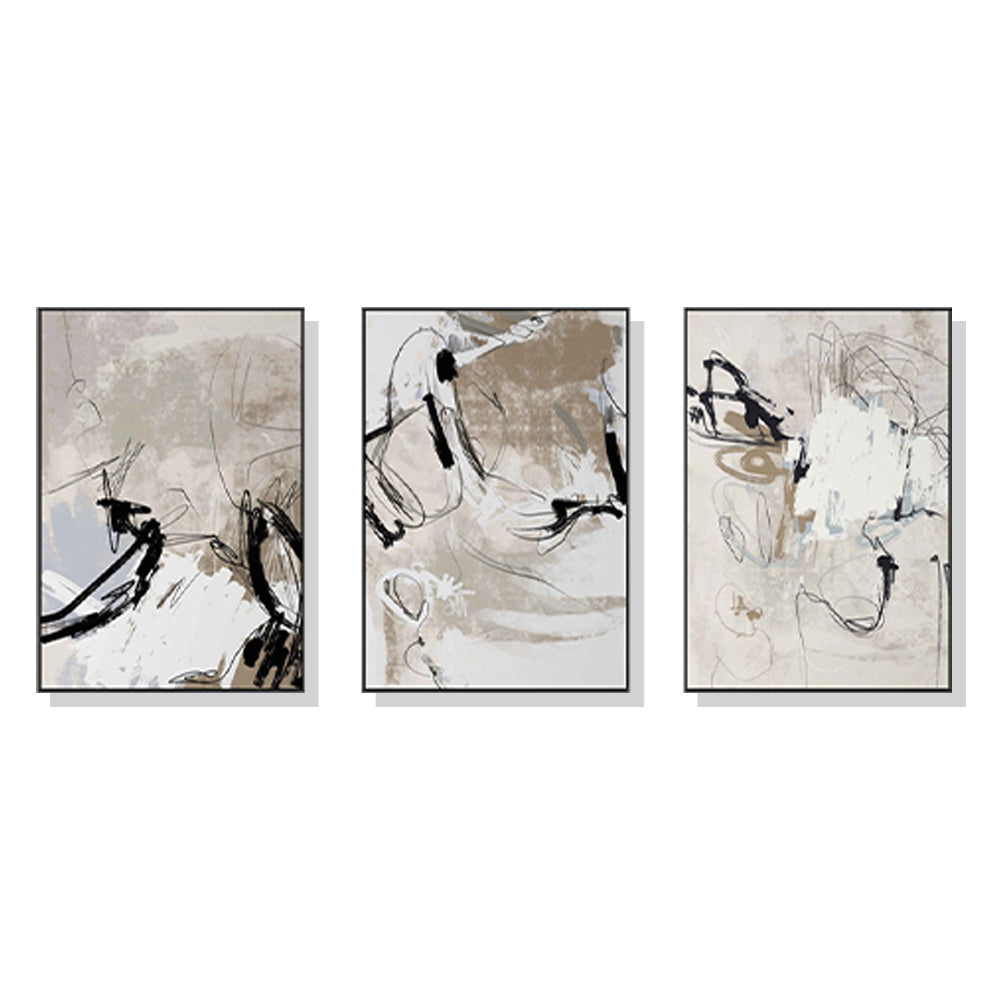 50cmx70cm Modern Abstract Beige 3 Sets Black Frame Canvas Wall Art