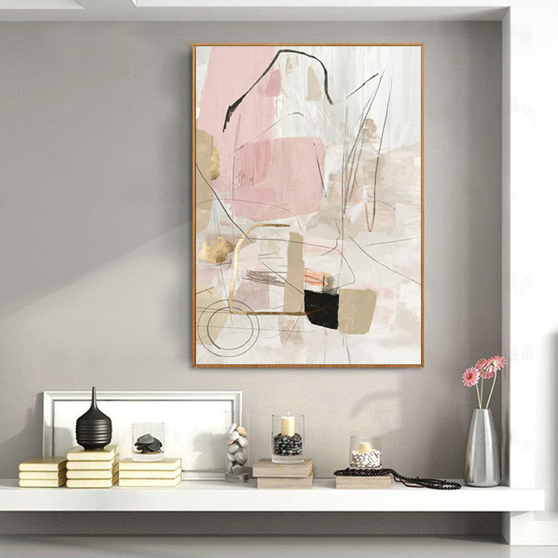 Abstract Pink Gold Frame Canvas Wall Art - 80cmx120cm
