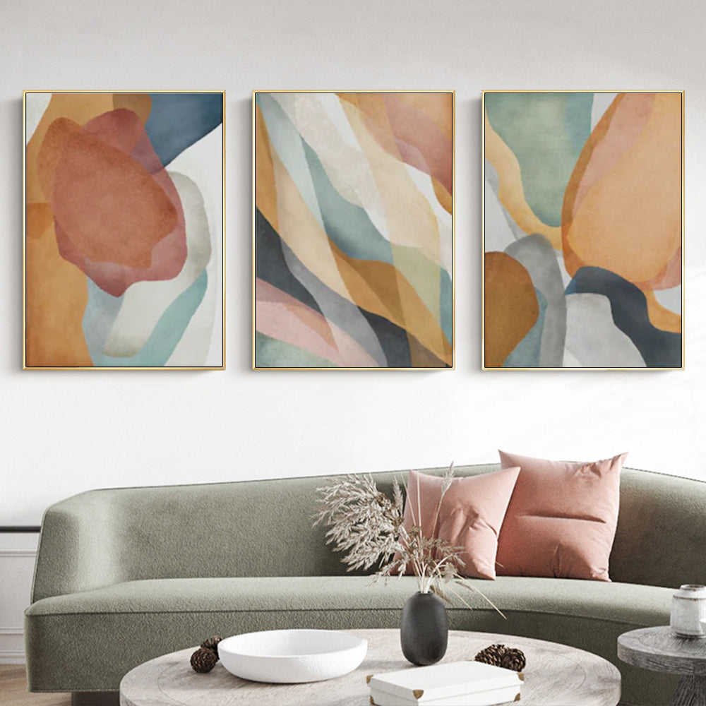 60cmx90cm Abstract Orange 3 Sets Gold Frame Canvas Wall Art