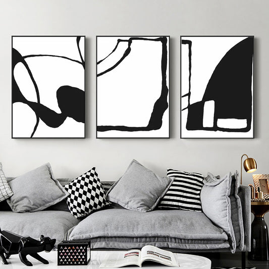 60cmx90cm Black and White 3 Sets Black Frame Canvas Wall Art