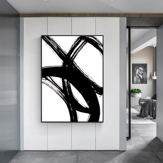 60cmx90cm Minimalist Black Artwork Black Frame Canvas Wall Art