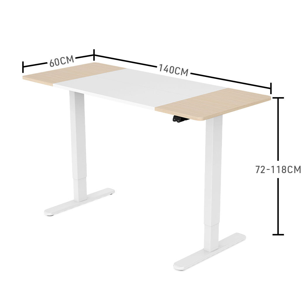 FORTIA Sitting / Standing Desk  - Light Oak style/White Frame