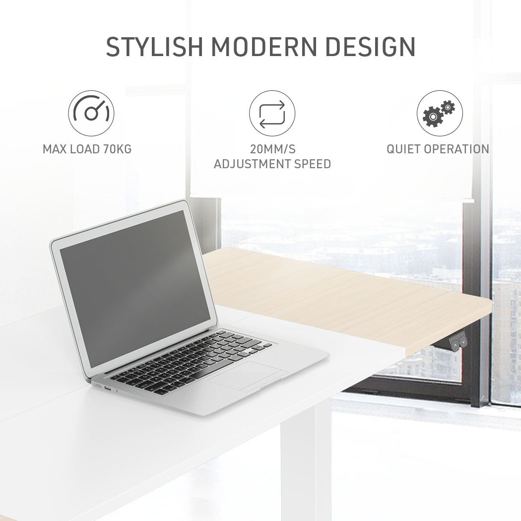 FORTIA Sitting / Standing Desk  - Light Oak style/White Frame