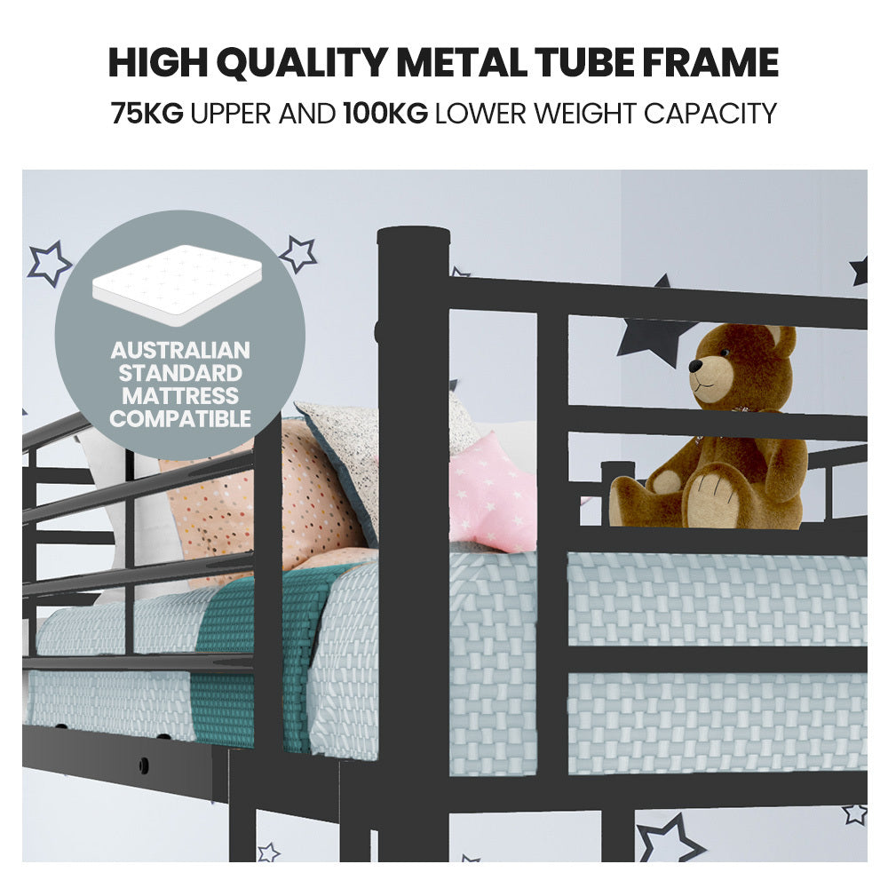 Kingston Slumber 2in1 Single Metal Bunk Bed Frame - Dark Matte Grey
