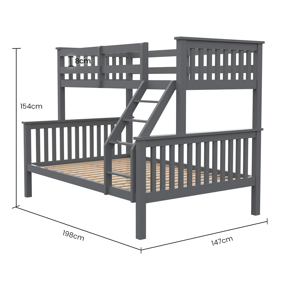 KINGSTON 2in1 Single on Double Bunk Bed - Grey