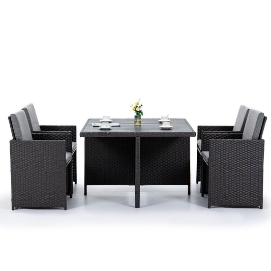 LONDON RATTAN Outdoor Dining Table 5 Piece Furniture Wicker Set - Grey
