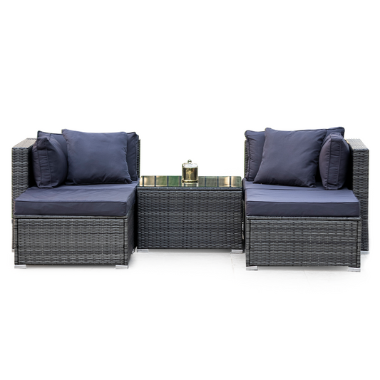 LONDON RATTAN 4 Seater Lounge Setting with Coffee Table Ottomans - Grey