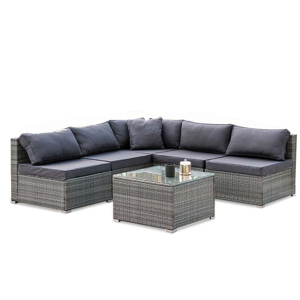 LONDON RATTAN 5 Seater Outdoor Setting with Coffee Table - Grey