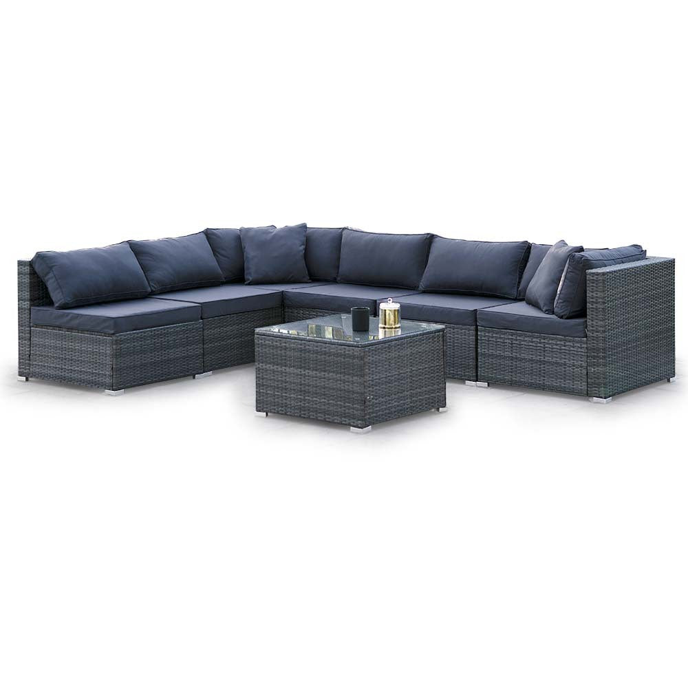LONDON RATTAN 7 Piece Outdoor Lounge Setting with Coffee Table - Grey