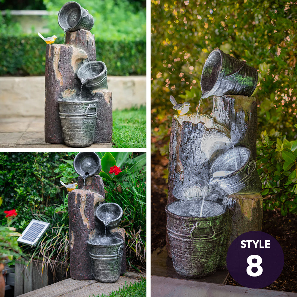 PROTEGE Solar 4 Bowl Fountain Water Feature with LED Lights - Charcoal