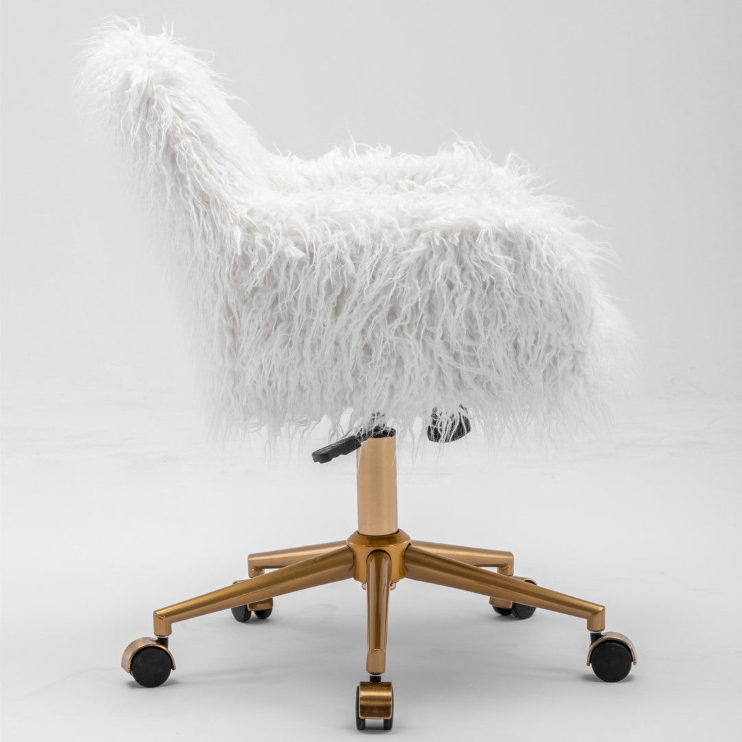 Fluffy Faux Fur Modern Swivel Desk Chair - White