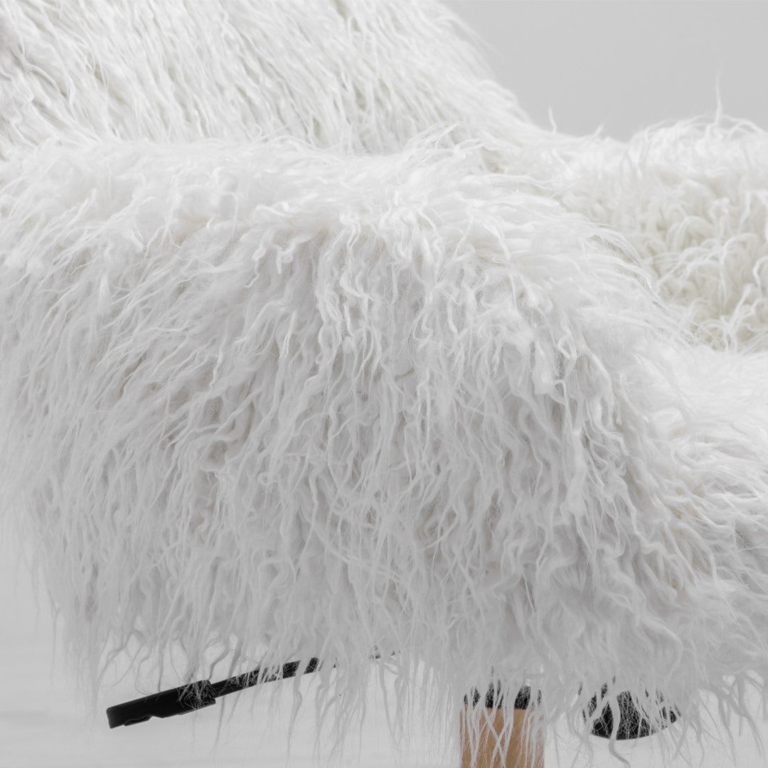 Fluffy Faux Fur Modern Swivel Desk Chair - White