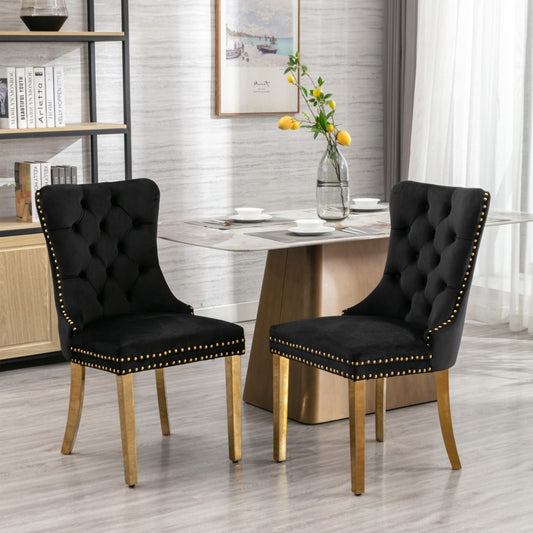 4x Velvet Dining Chairs with Golden Metal Legs - Black