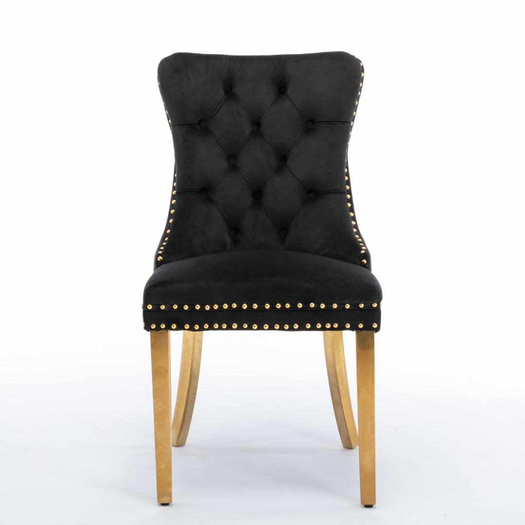 8x Velvet Dining Chairs with Golden Metal Legs - Black