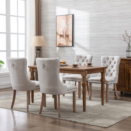 6x AADEN Modern Elegant Button Tufted Dining Chairs - Beige