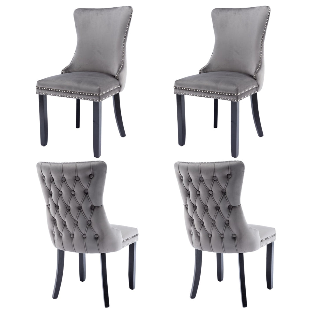 4x Velvet Upholstered Dining Chairs - Grey