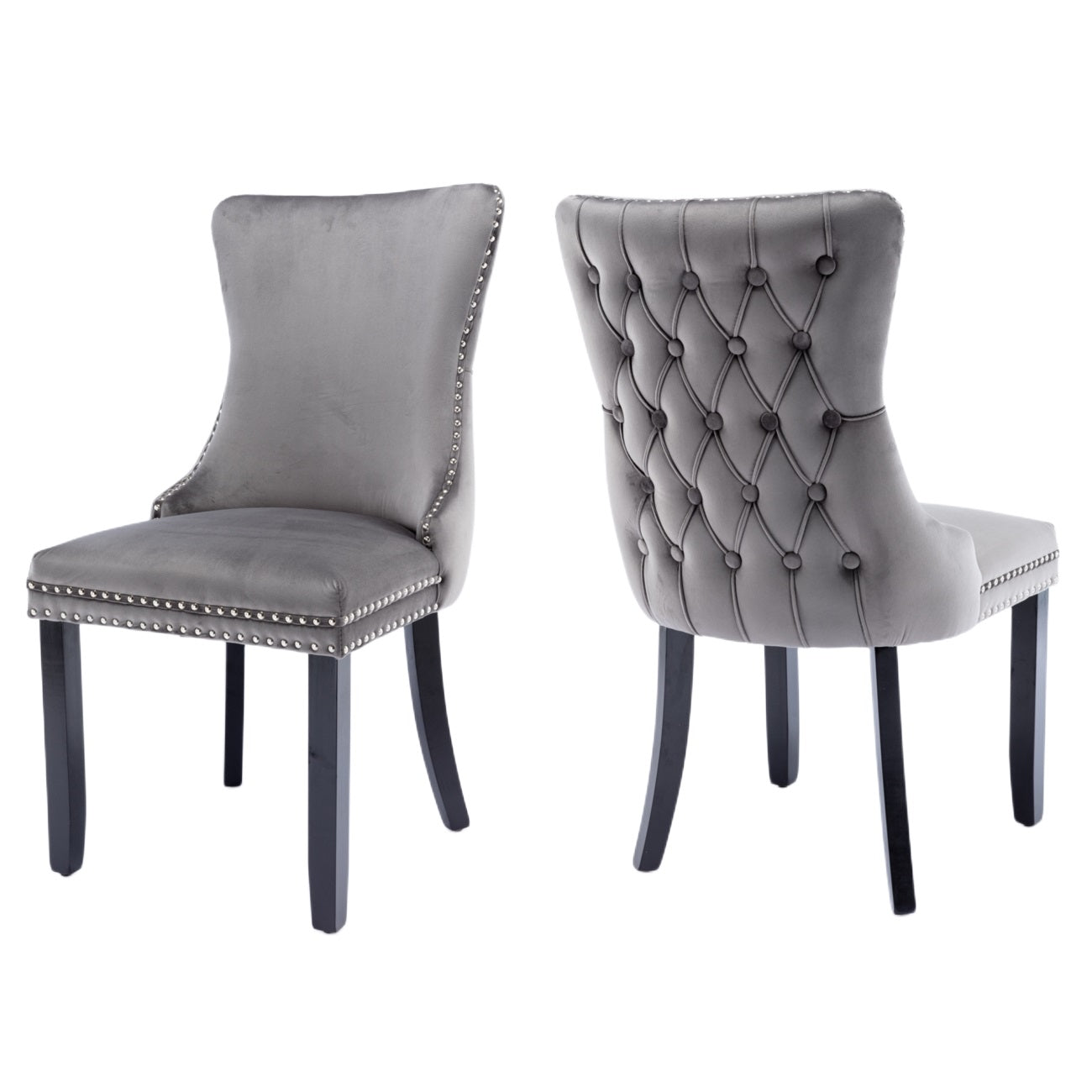 4x Velvet Upholstered Dining Chairs - Grey