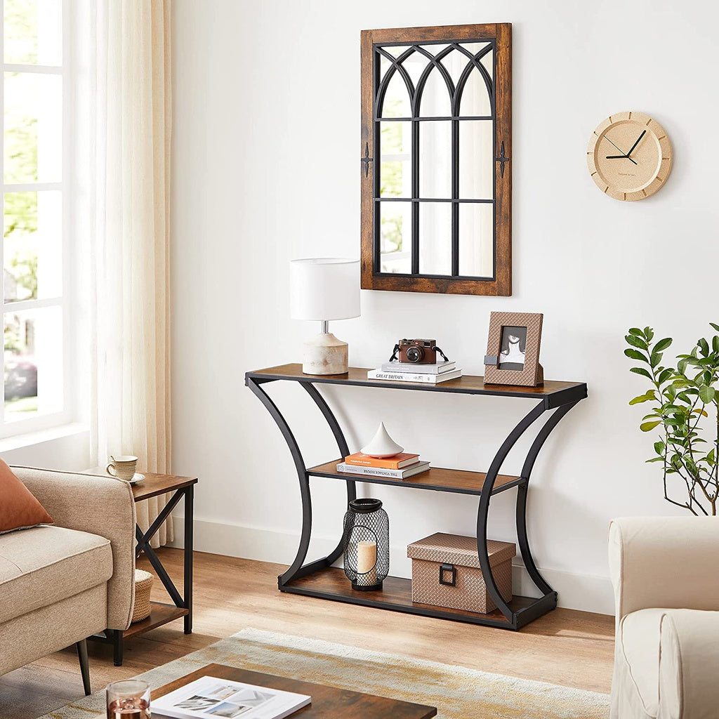 VASAGLE Console Table with Curved Frames - Rustic Brown and Black