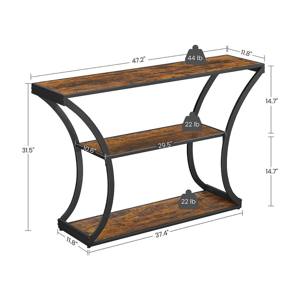 VASAGLE Console Table with Curved Frames - Rustic Brown and Black