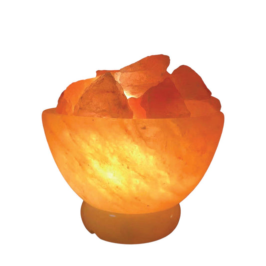 Himalayan Pink Carved Rock Crystal Fire Bowl Salt Lamp