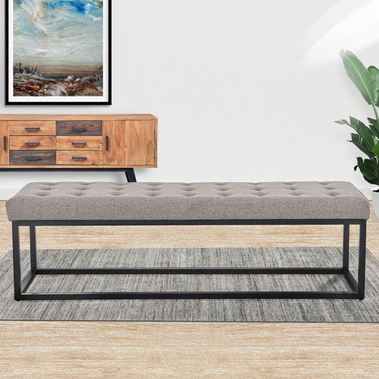 Sarantino  Button-tufted Upholstered Bench With Metal Legs - Light Grey Linen