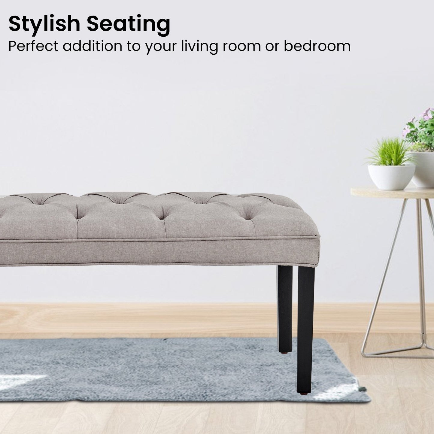 Sarantino Button-tufted Upholstered Bench With Tapered Legs - Light Grey