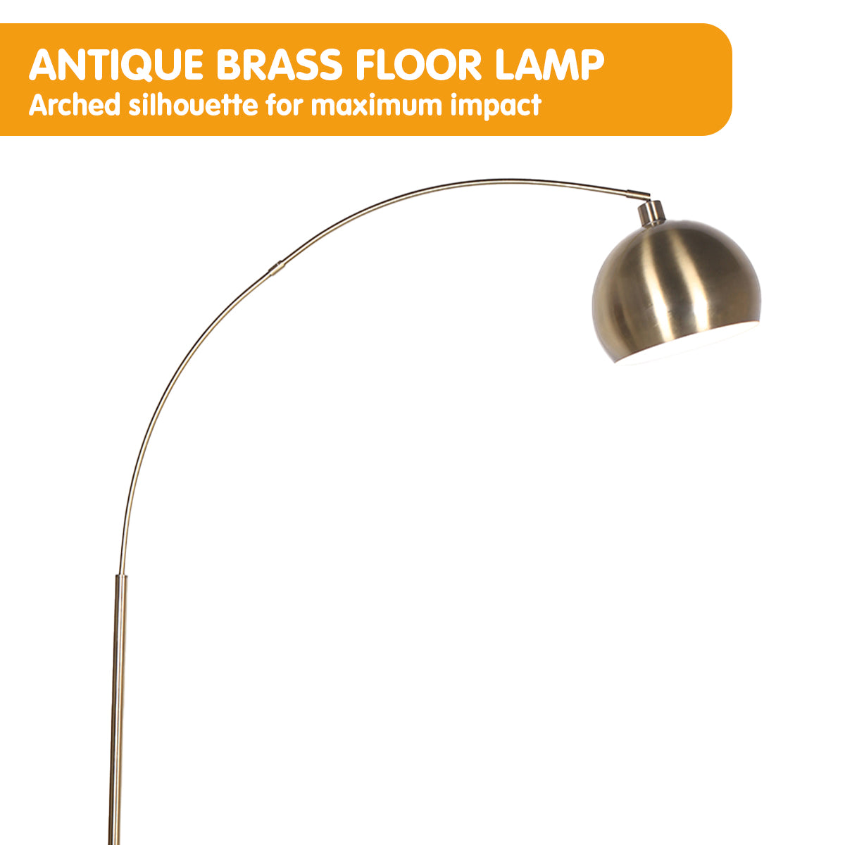 Sarantino Arc Floor Lamp Antique Brass Finish with Marble Base