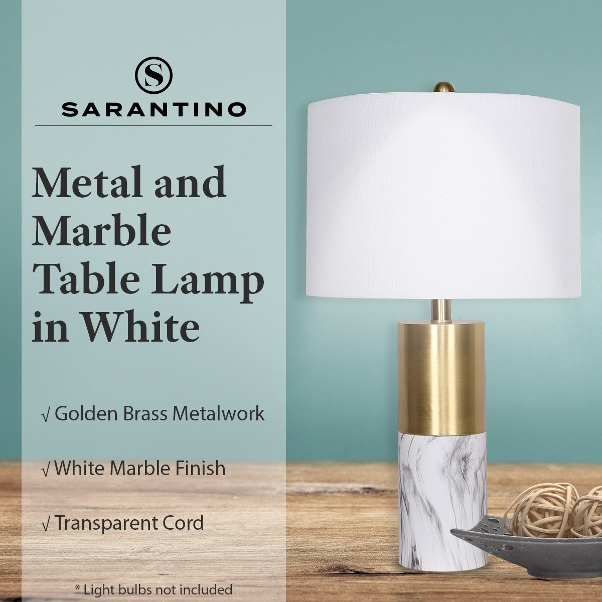 Sarantino Metal And Marble Table Lamp - White