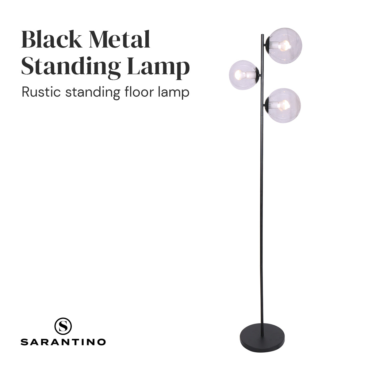 Sarantino 3 Light Black Metal Floor Lamp